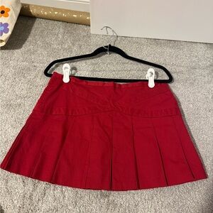 Red Pleated Mini Skirt